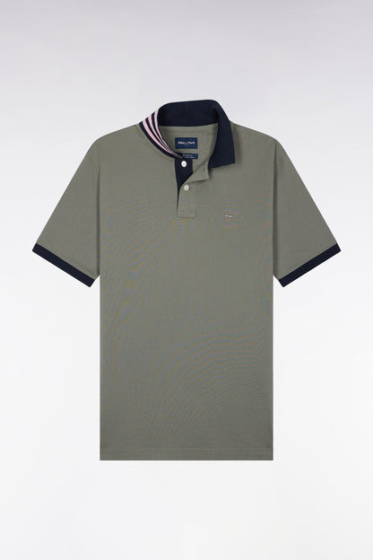 Eden Park Ss Polo Striped Undercollar Khaki