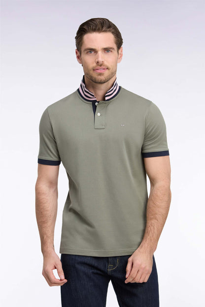 Eden Park Ss Polo Striped Undercollar Khaki