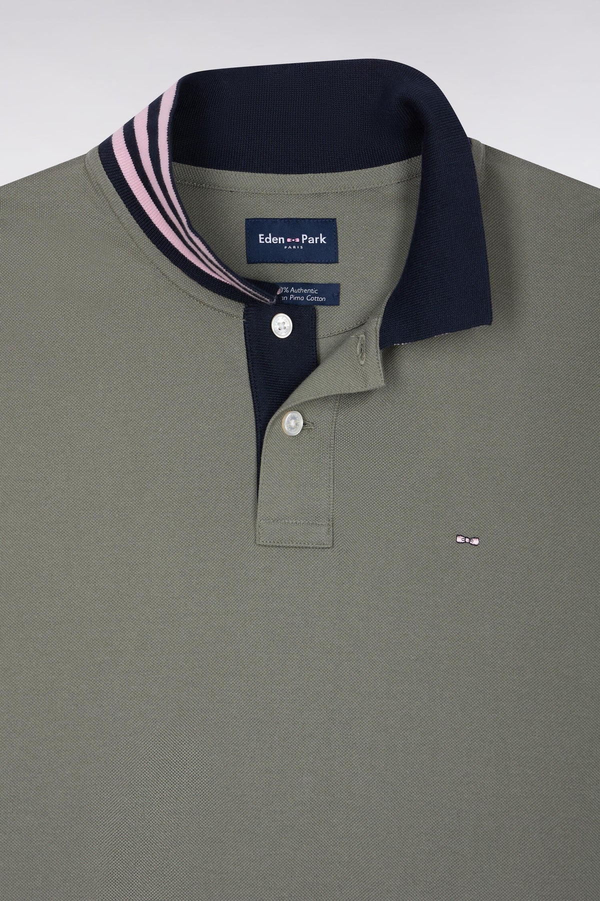 Eden Park Ss Polo Striped Undercollar Khaki