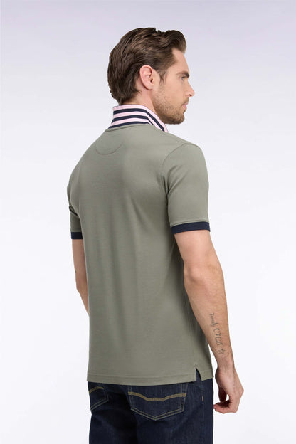 Eden Park Ss Polo Striped Undercollar Khaki