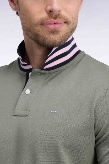 Eden Park Ss Polo Striped Undercollar Khaki