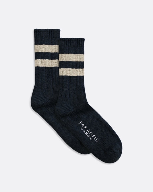 Far Afield Dos Stripe Socks Navy
