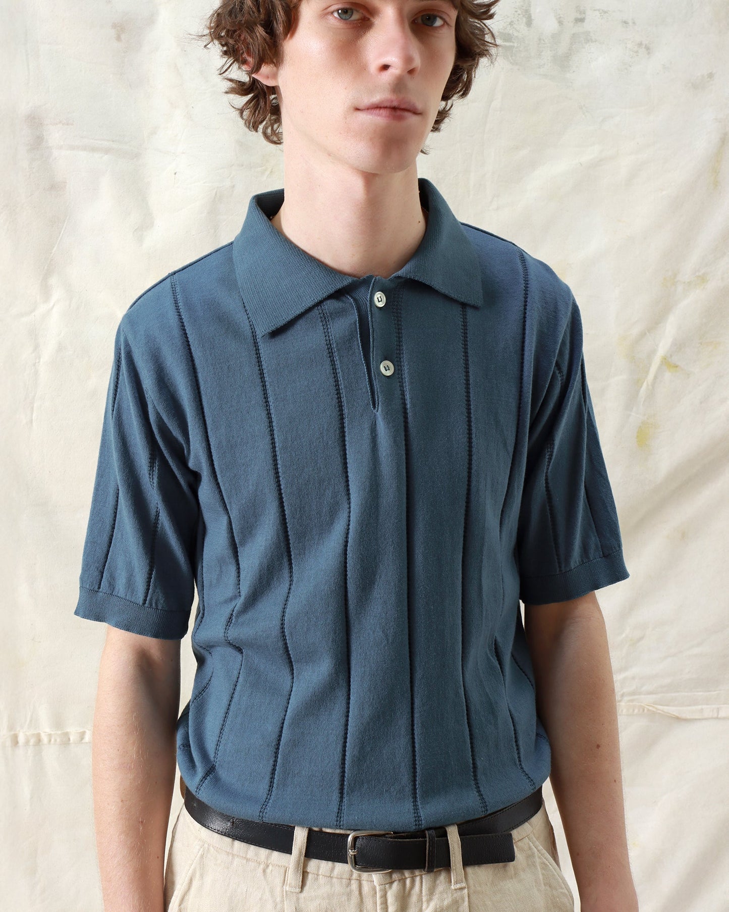 Far Afield Jacobs Perforated Lace Polo Aegean Blue