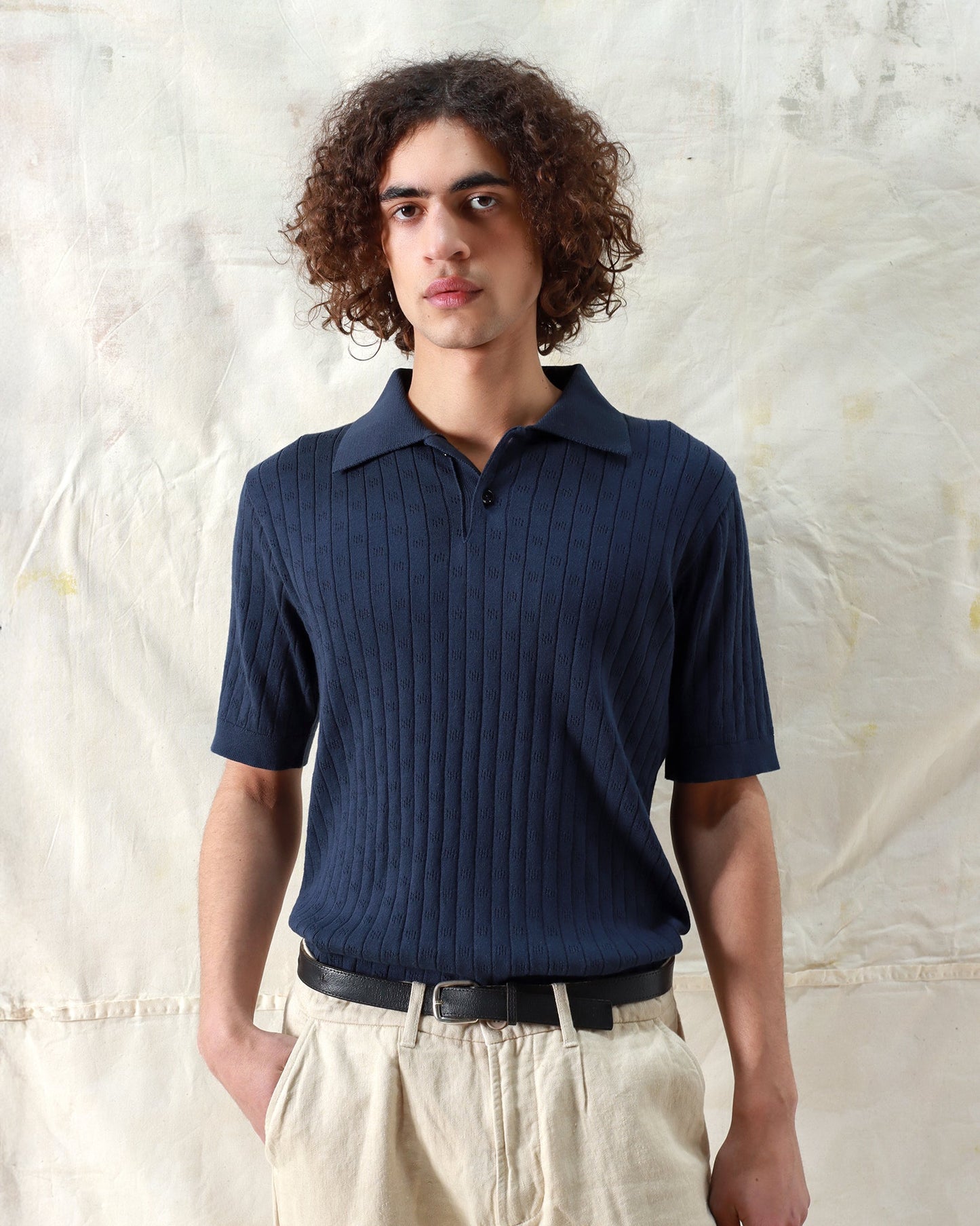 Far Afield Jacobs Perforated Lace Polo Navy Iris