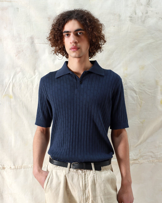 Far Afield Jacobs Perforated Lace Polo Navy Iris