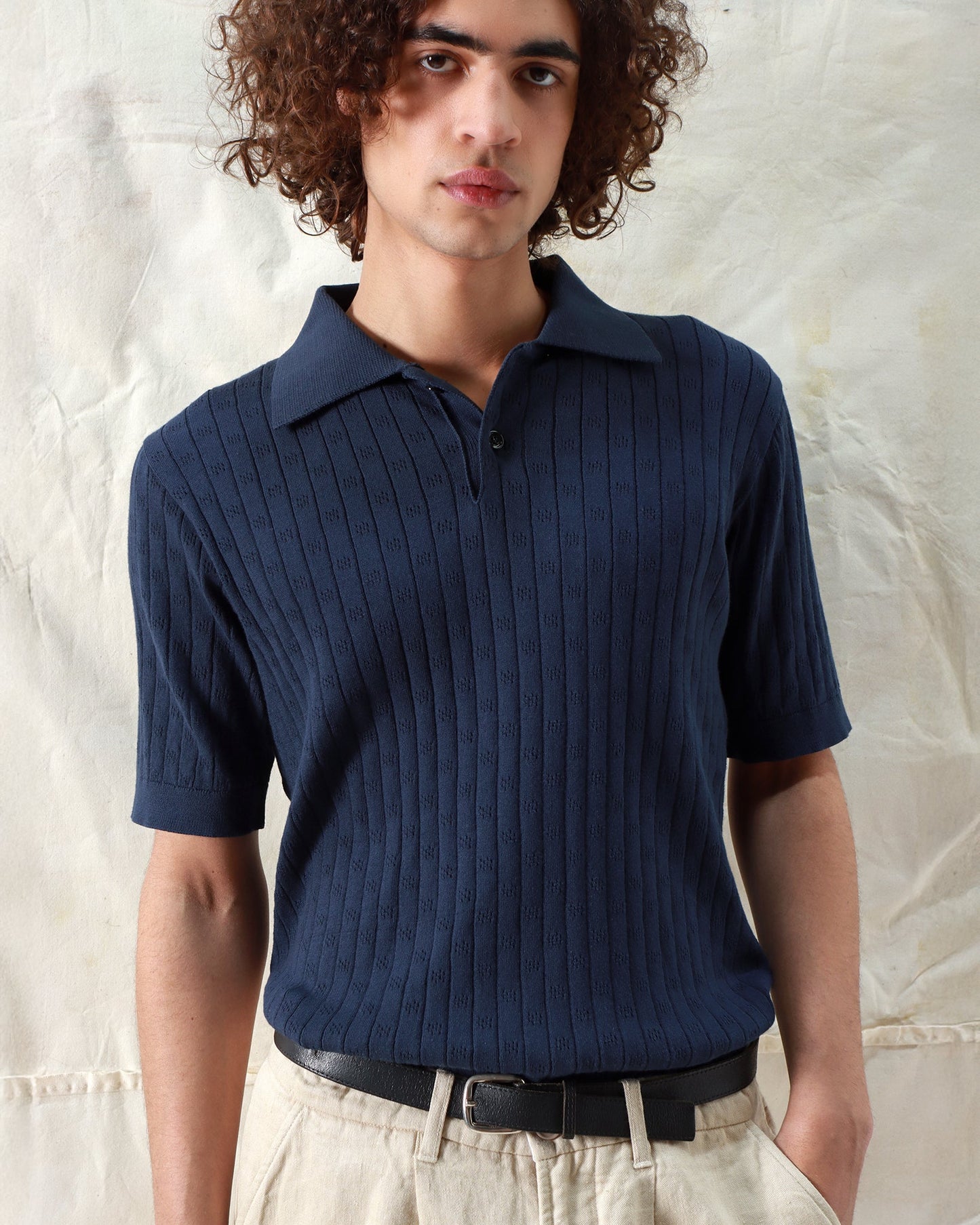Far Afield Jacobs Perforated Lace Polo Navy Iris