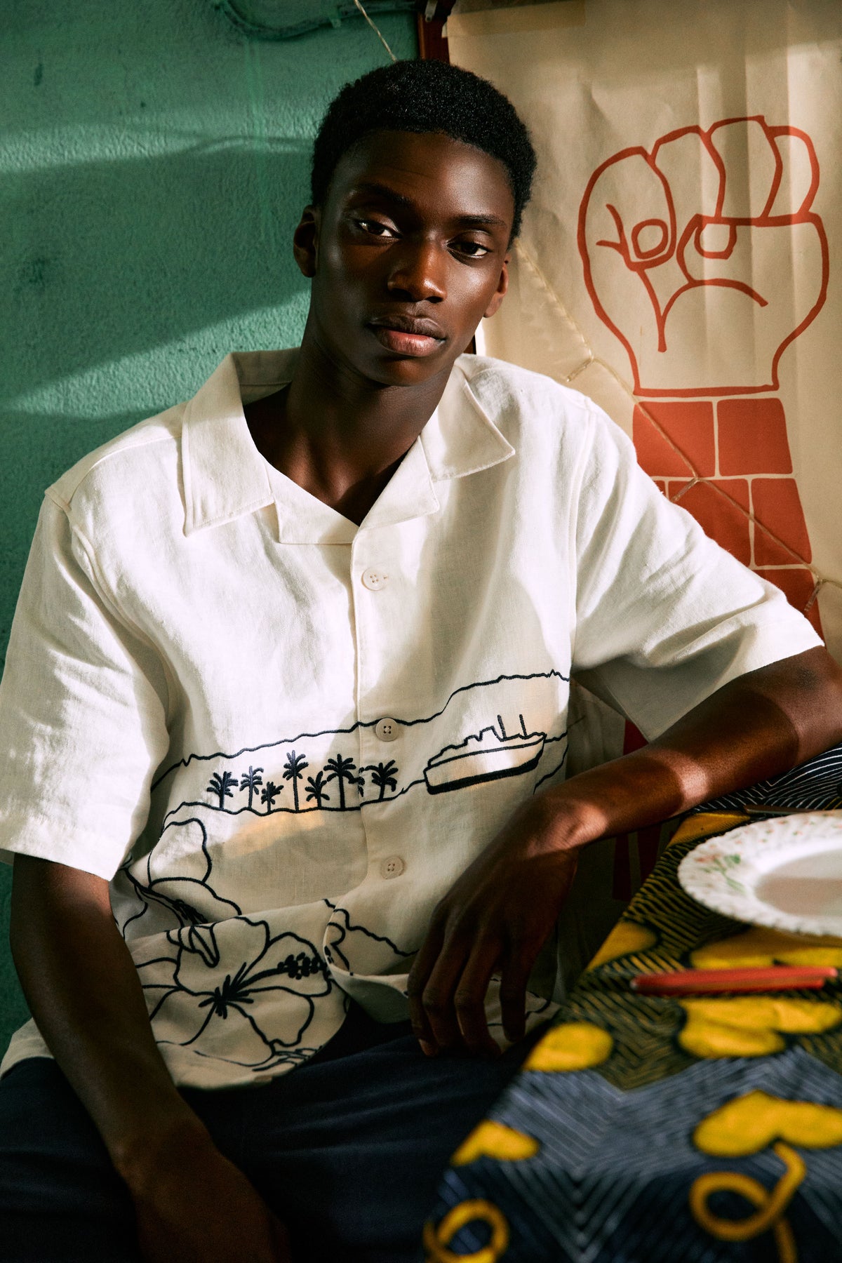 Far Afield Ltd Veloso Shirt - Embroidered Landscape - White