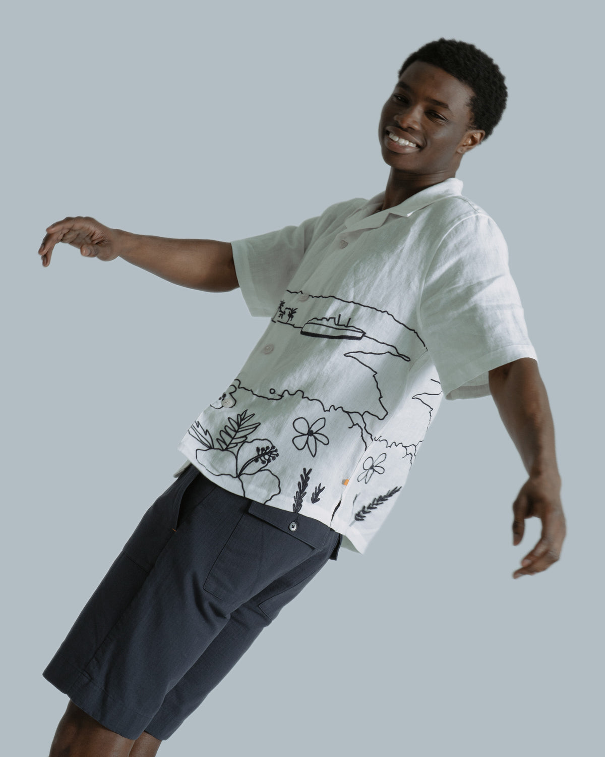 Far Afield Ltd Veloso Shirt - Embroidered Landscape - White