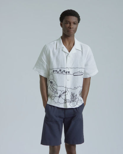 Far Afield Ltd Veloso Shirt - Embroidered Landscape - White