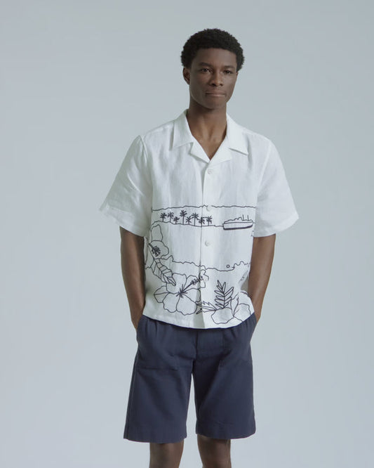 Far Afield Ltd Veloso Shirt - Embroidered Landscape - White