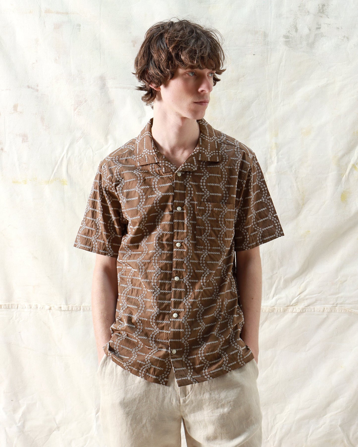Far Afield Stachio Shirt Palm Tree Dark Brown