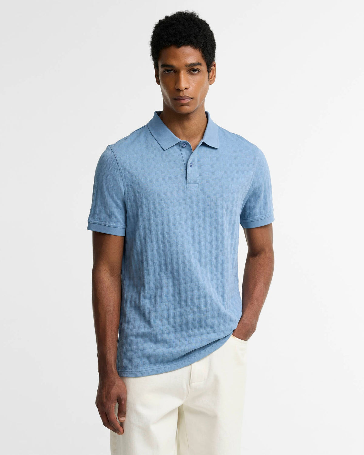Barbour Faversham Tailored Textured Polo Shirt - Tarn Blue