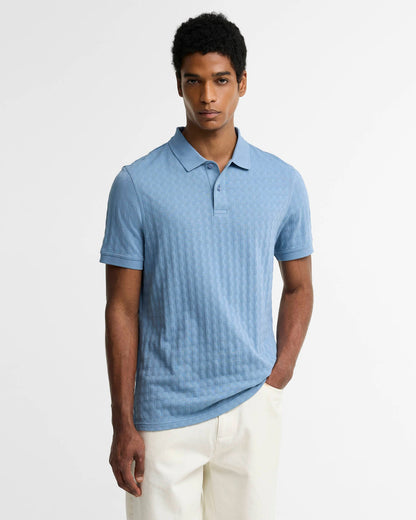 Barbour Faversham Tailored Textured Polo Shirt - Tarn Blue