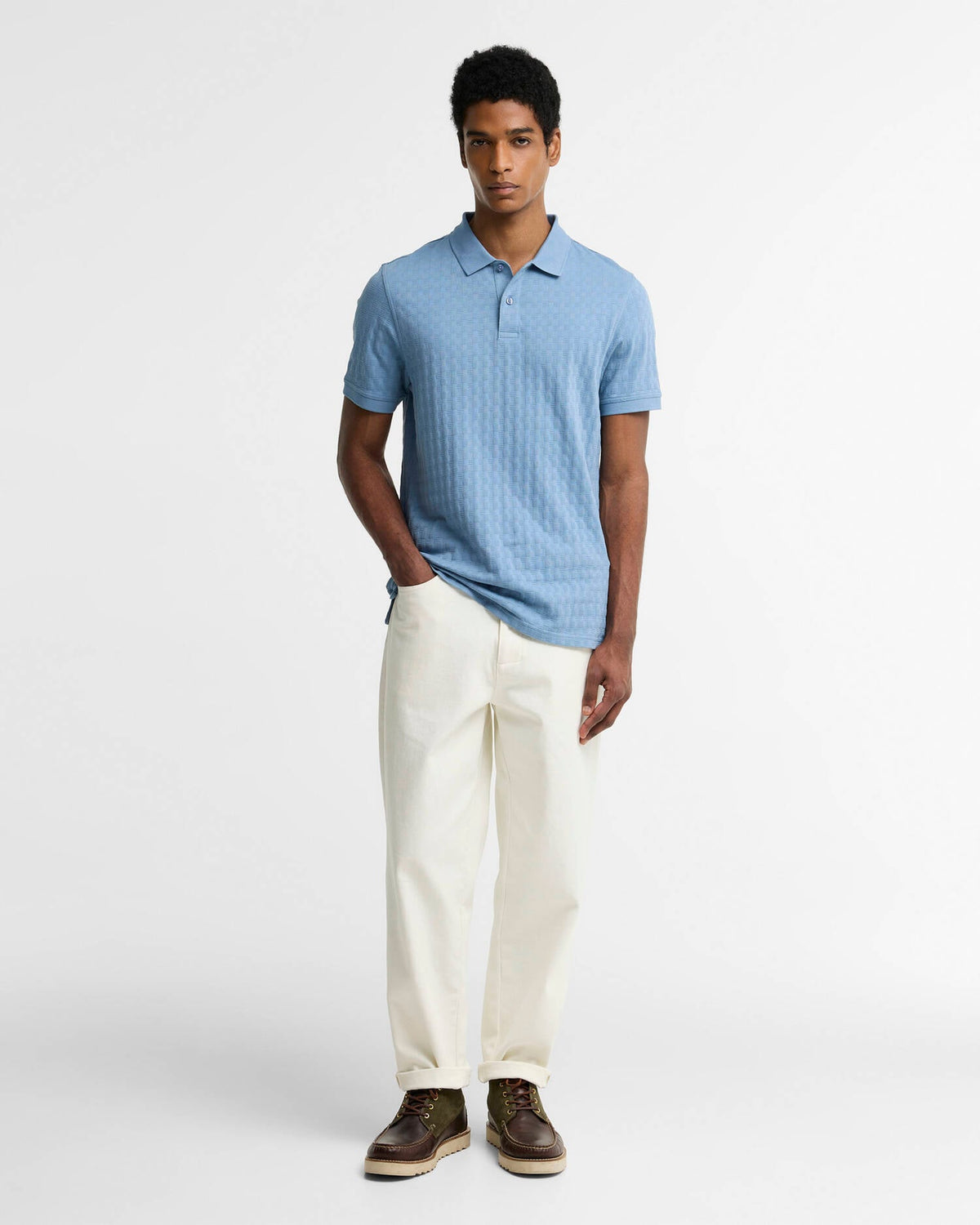 Barbour Faversham Tailored Textured Polo Shirt - Tarn Blue
