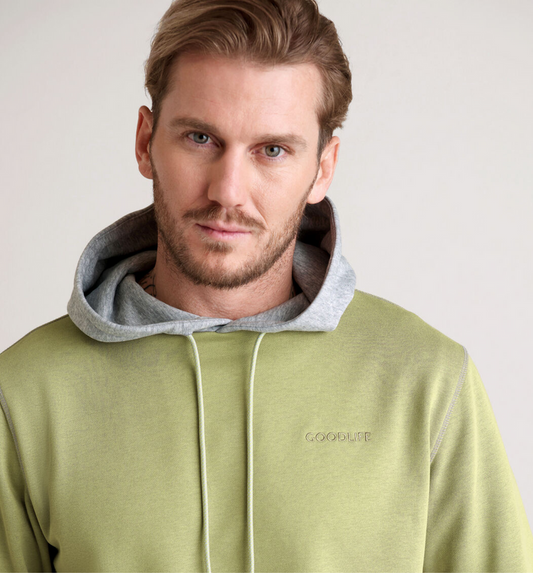 Goodlife Micro Terry Colour block Hoodie Mosstone