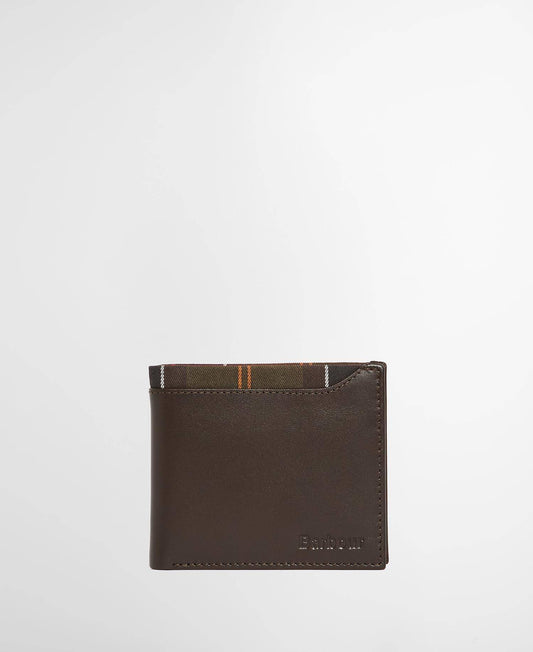 Barbour Brodick Leather/Tartan Billfold Wallet - Brown/Classic