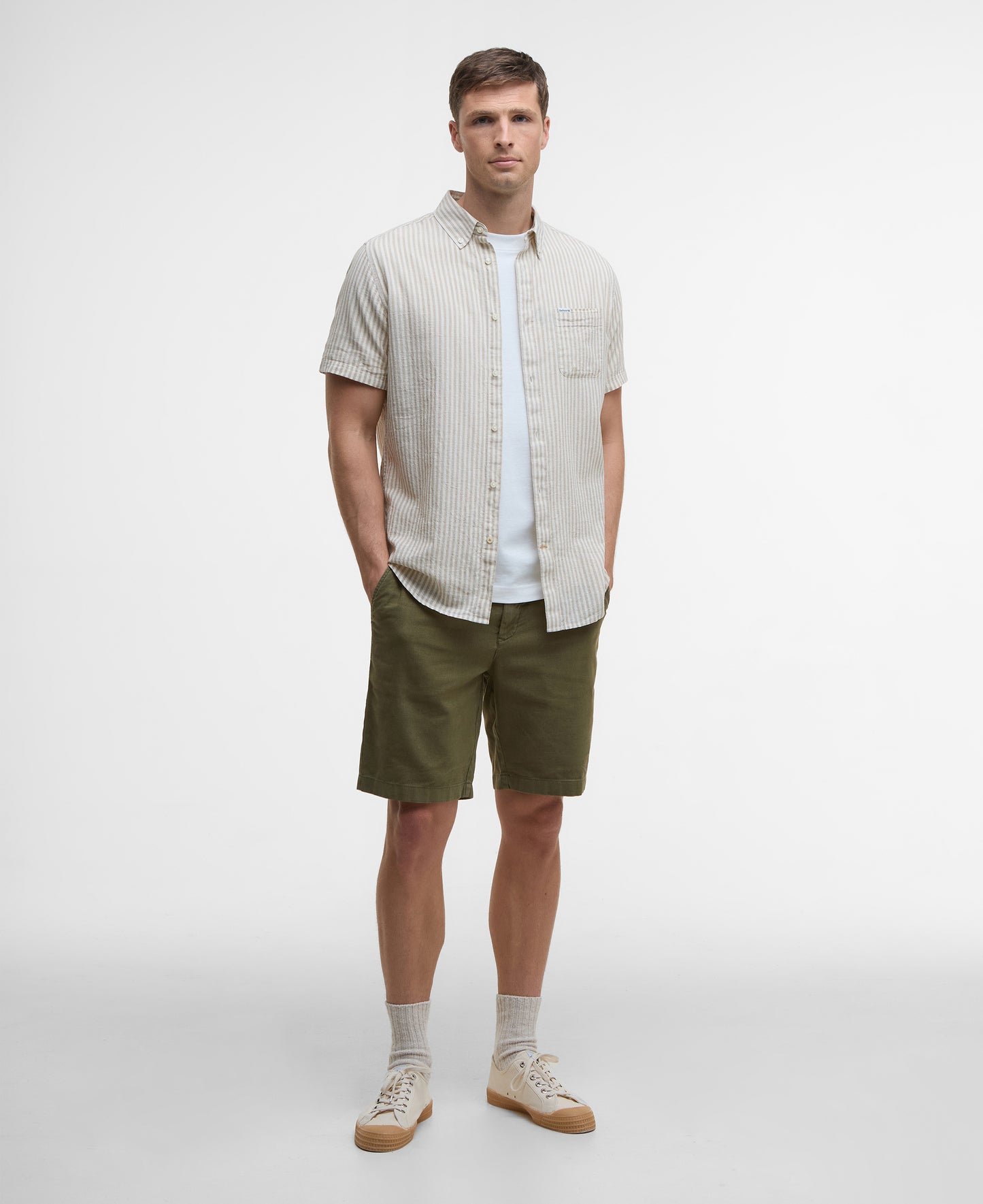 Barbour Fulbrook SS Tailored Stripe Shirt Stone