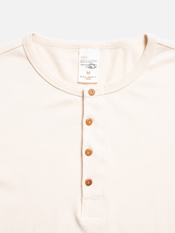 Nudie Long Sleeve Henley  Ecru